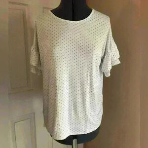 AGNES large short sleeve white gray polkadot top blouse polkadot